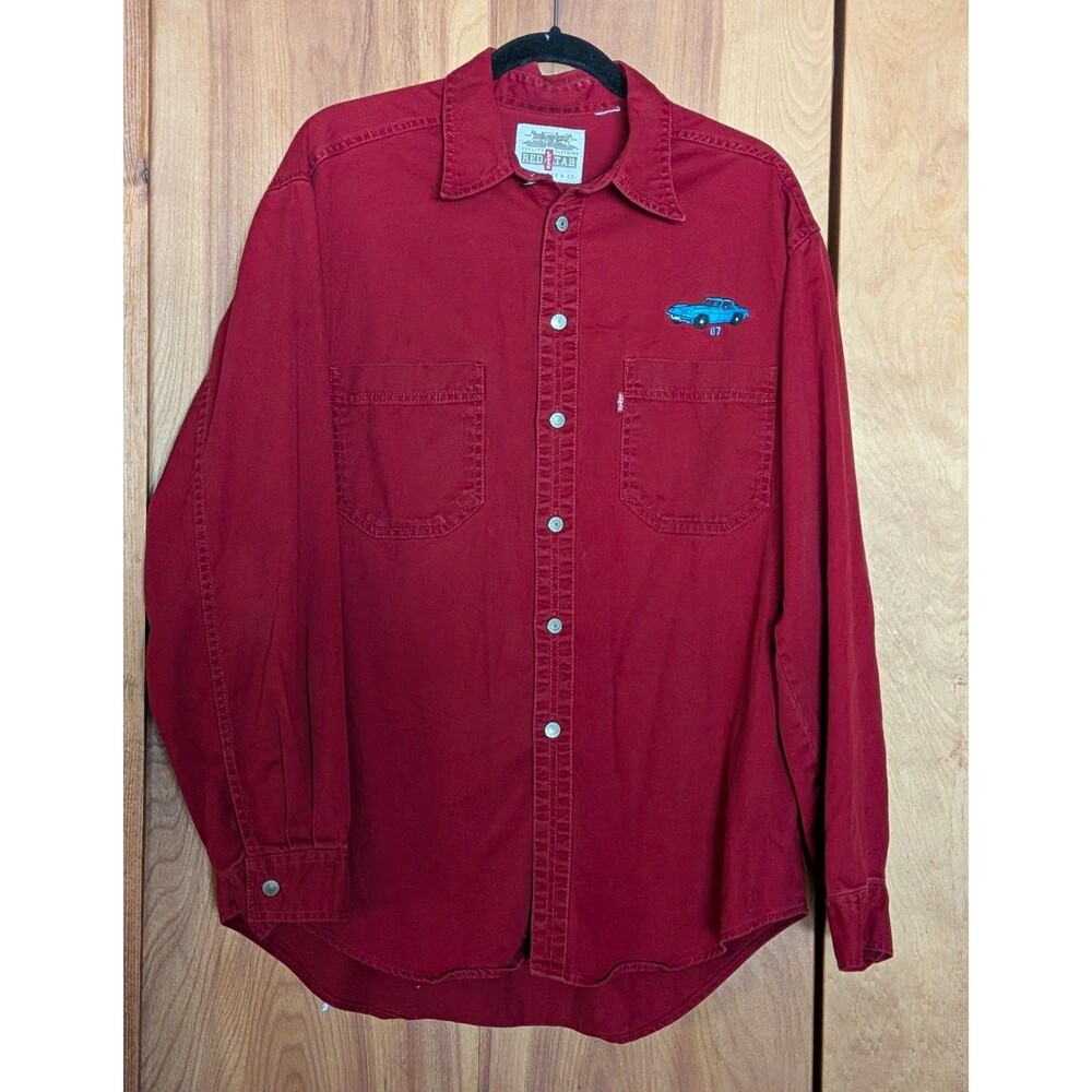 VTG Y2K Levi's Red Tab Shirt Embroidered 67 Corvette Metal Buttons Red Sz L